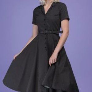 COLLECTIF CLOTHING 50s Caterina Mini Polka Dot Swing Dress in Black